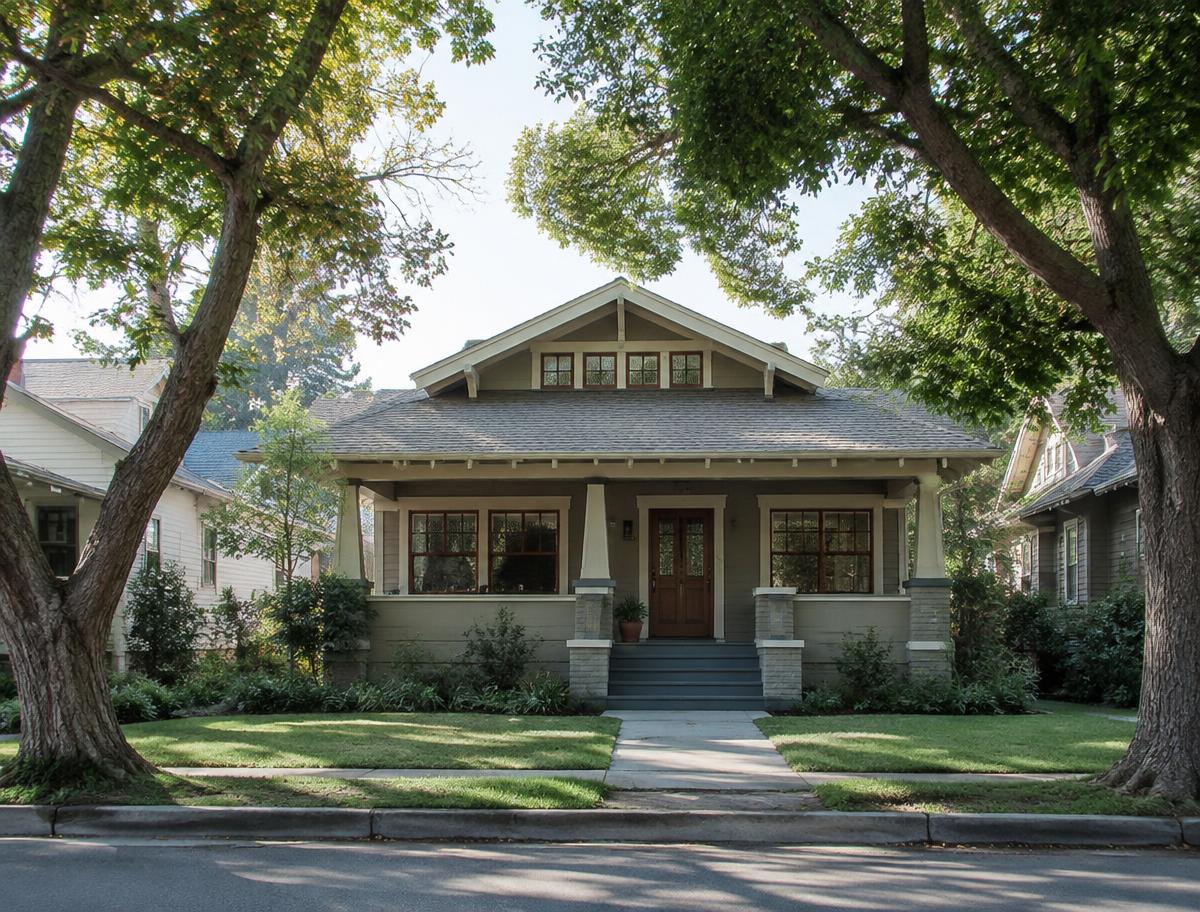 Craftsman bungalow on a tree-lined street