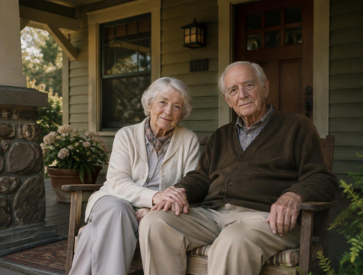 Elderly couple on their front porch